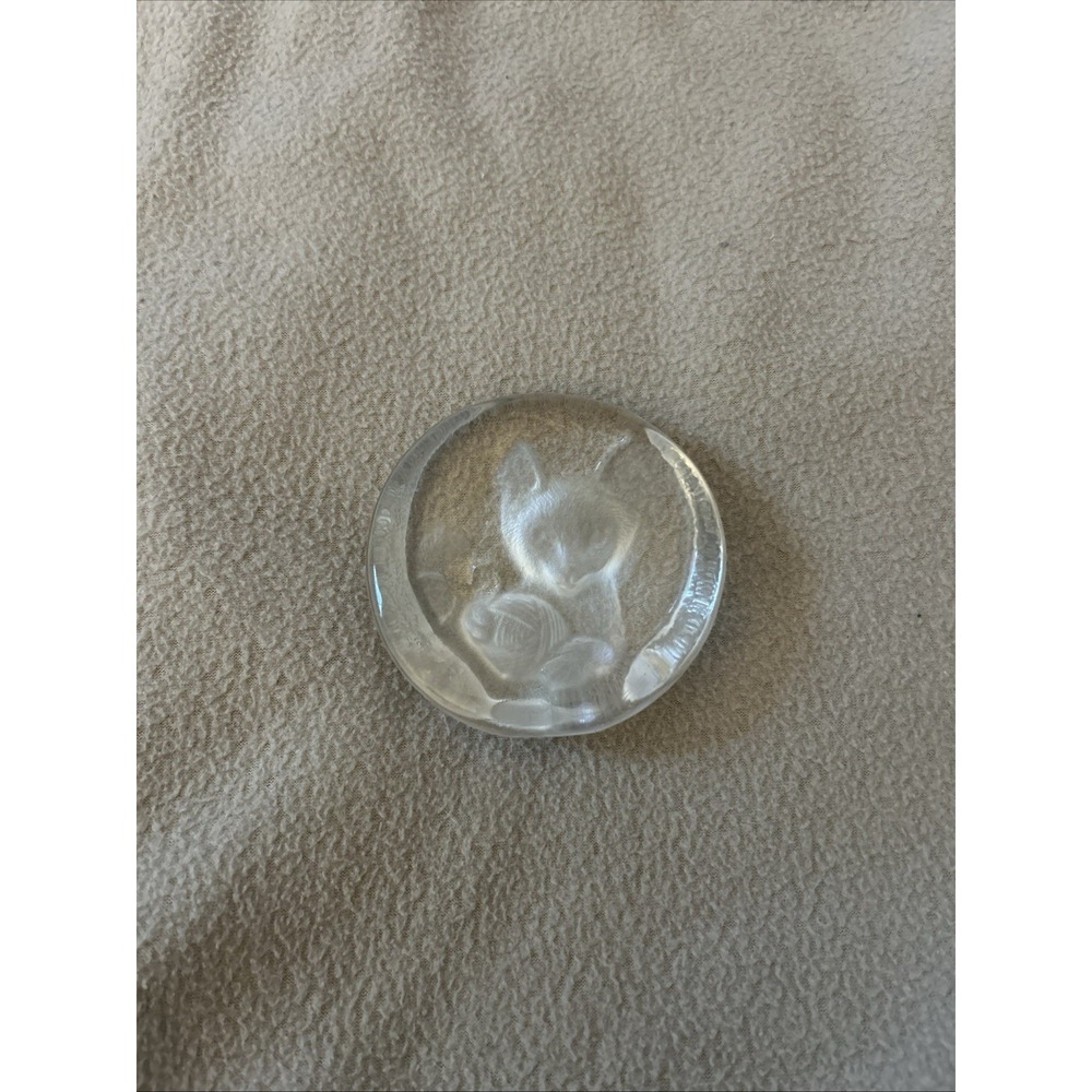 Lead Crystal Paperweight  3D Cat Kitten With Yarn Yugoslavia By Zajecar